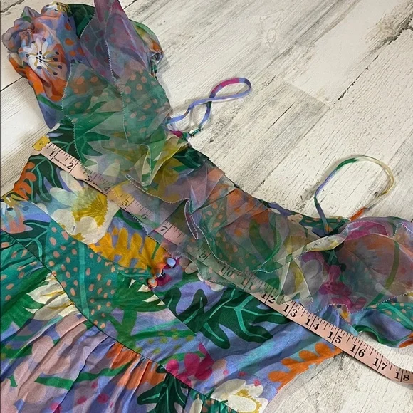 Jessie Liu Summer Floral Tiered Silk Midi Dress Size Medium - Picture 8 of 12